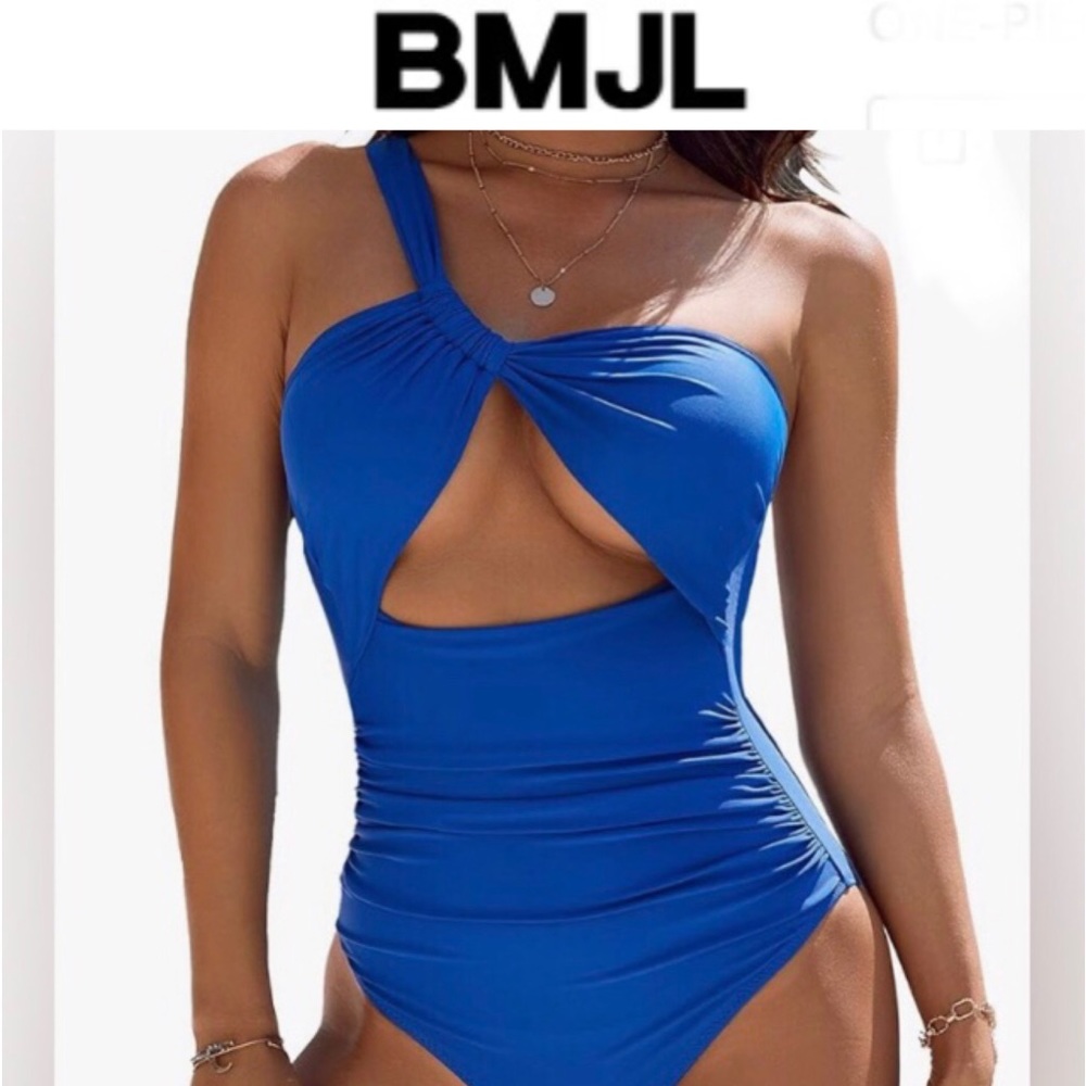 🛍️BMJL Women's One Piece royal blue one shoulder swimsuit size L NWT
